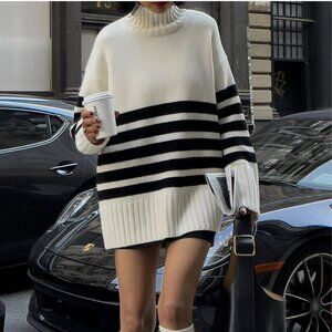 BRAND NEW Commense Miss Paris Mock Neck Stripe Sweater, Size S
